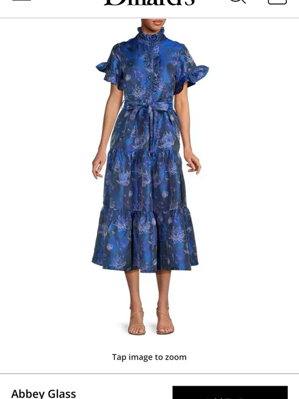 Blue jacquard Floral Tiered Midi Dress